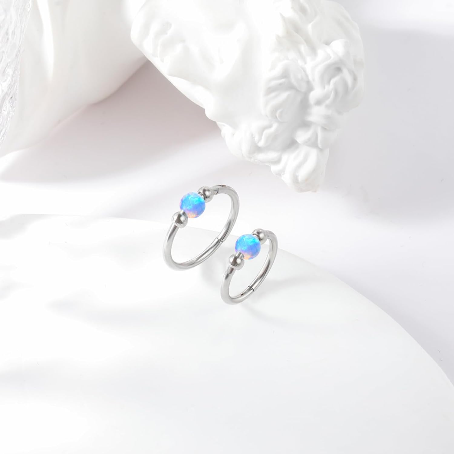 ONESING 2Pcs 18G Nose Rings Hoops Blue Opal Nose Ring 316L Surgical Steel Nose Hoop Silver Nose Piercings Jewelry Hypoallergenic Nose Rings for Women Septum Ring 8mm/10mm - Image 7