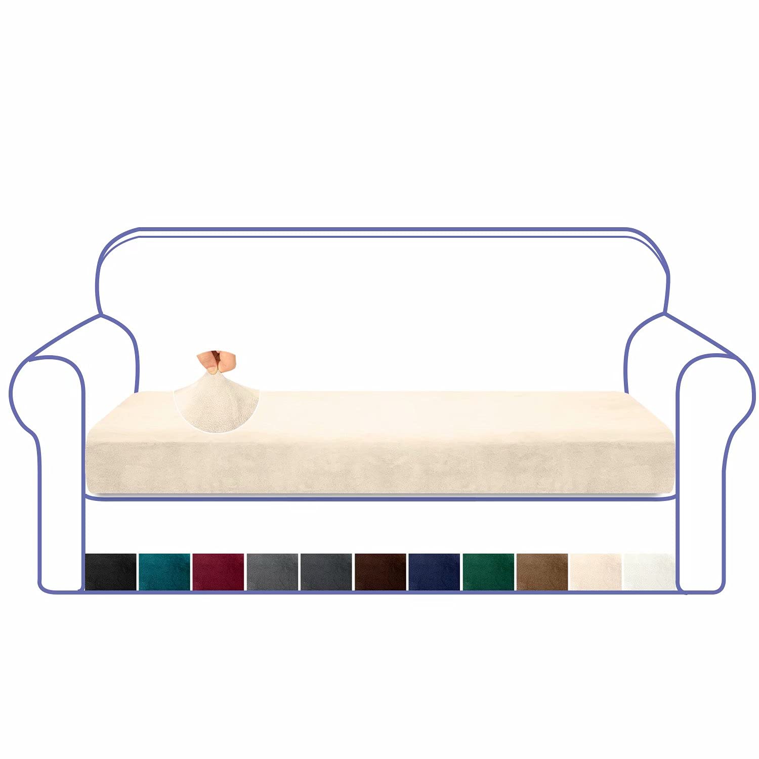 Granbest Luxurious Velvet High Stretch Sofa Cushion Cover Plush Super Soft Sofa Cushion Cover Replacement Fitted Washable Sofa Cushion Covers Furniture Protector Seat Cushion Cover (3 Seater