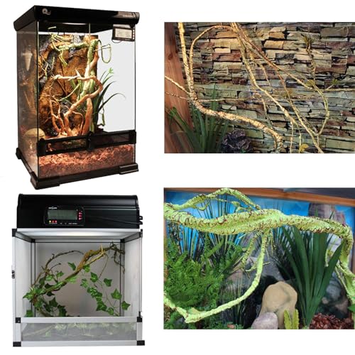 kathson 3 PCS Reptile Vines Plants Flexible Bendable Jungle Climbing Vine Terrarium Plastic Plant Leaves Pet Tank Habitat Decor for Bearded Dragons Lizards Geckos Snakes Frogs and More Reptiles - Thumbnail 4