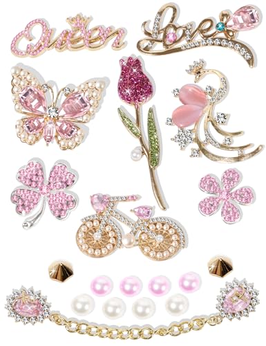 Arugaga Shoe Charms for Women Girls,Bling Designer Jewelry Shoe Decoration Diamond Shoe Chain Shiny Charms Decoration for Your Clog Sandals (pink)