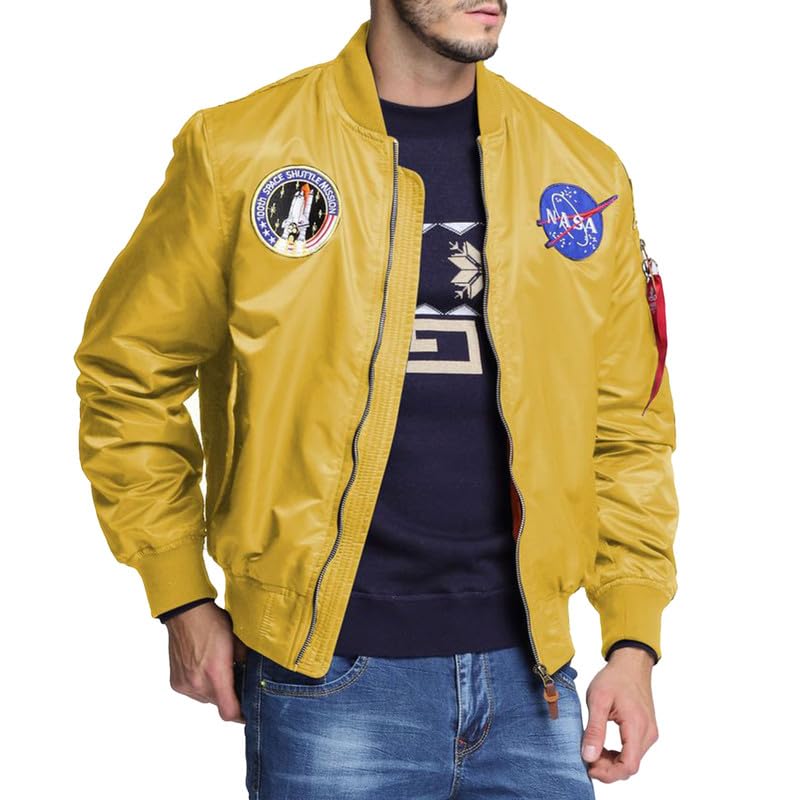 Image of CORIRESHA Mens NASA Embroidery Badge Slim Fit Bomber Jackets Zipper Windbreaker