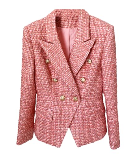Women's Metal Lion Button Double-Breasted Tweed Suit Jacket