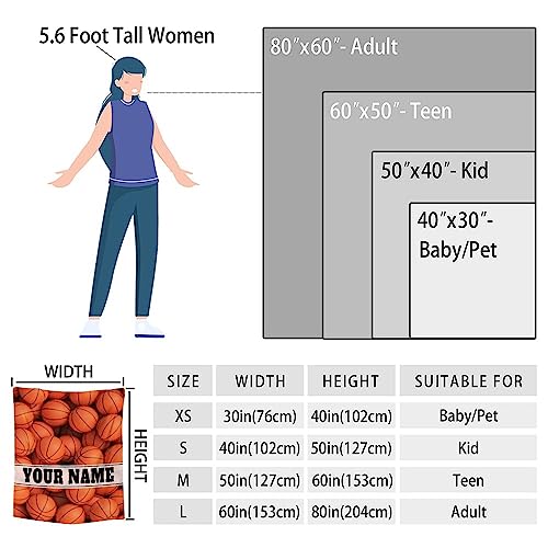 Custom Basketball Throw Blanket for Baby - 30x40 Inches Lap Size - Soft Fluffy Cozy Blankets Gift - Orange Sports Blanket Throws for Couch, Work