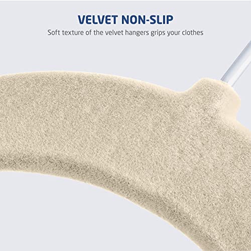 Zober Velvet Hangers With Clips - Pack Of 20 Metal Clip Hangers For Pants - Notched Ivory Velvet Skirt Hangers For Pants, Skirts, Suits, Dresses & Shirts W/ 360 Degree Hook - Non Slip Felt Hangers #TOP6