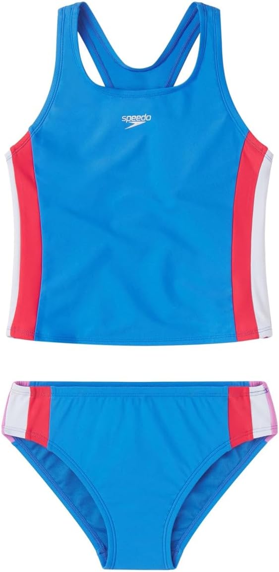 Speedo Girls' Colorblock Two Piece Tankini Set (Big Kid) Super Sonic