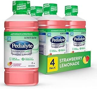 Pedialyte AdvancedCare Electrolyte Solution, 1 Liter, 4 Count, with PreActiv Prebiotics, Hydration Drink, Strawberry Lemonade
