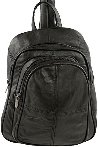 Ladies Soft Real Leather Backpack Rucksack Bag- Triple Zipped (Black)
