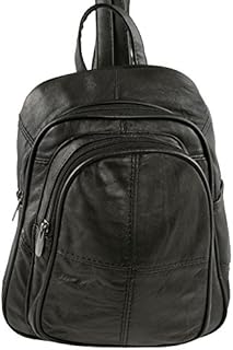Ladies Soft Real Leather Backpack Rucksack Bag- Triple Zipped (Black)