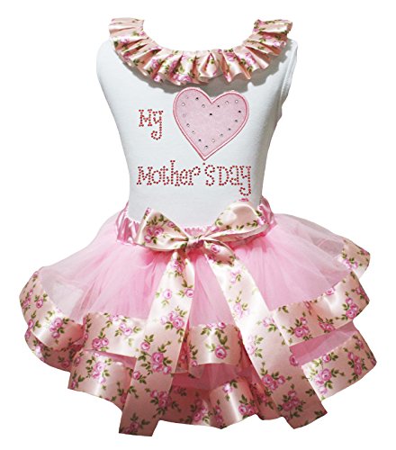 Vestido rosa de lazo con falda de pétalos y corazón bordado para niñas