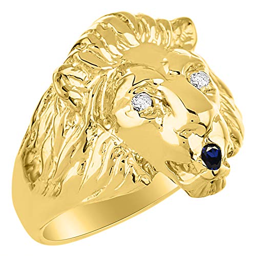 Image of Rylos Lion Head Ring Color Stones Eyes & Diamond Mouth - Fun Designer Rings in Sizes 8-13 in Yellow Gold Plated Silver