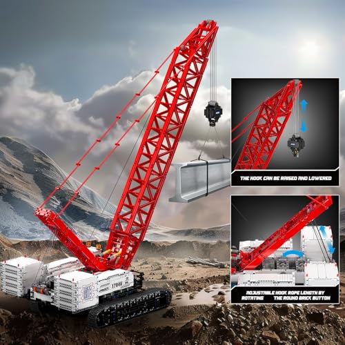 Mould King 17046 Technik Kran Bausteinen Modell, 4494 Teile Ferngesteuertes Raupenkran Bausatz Kit, Raupenkran Modellbauset mit 5 Motoren, Fernbedienung und App Dual Control