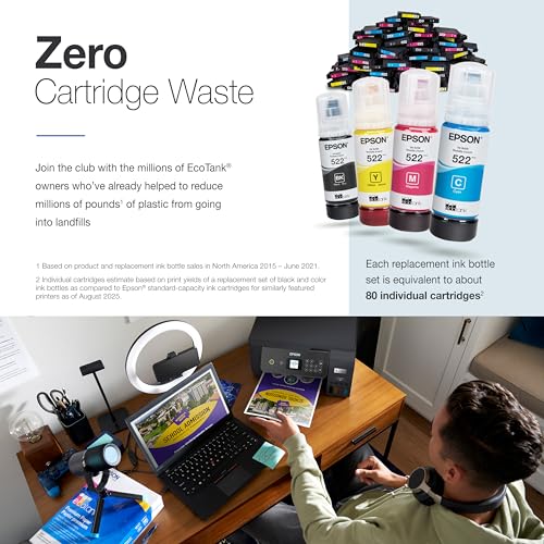 Epson EcoTank ET-2800 Wireless Color All-in-One Cartridge-Free Supertank with Scan and Copy, The Ideal Basic Home Printer - Black - Image 5