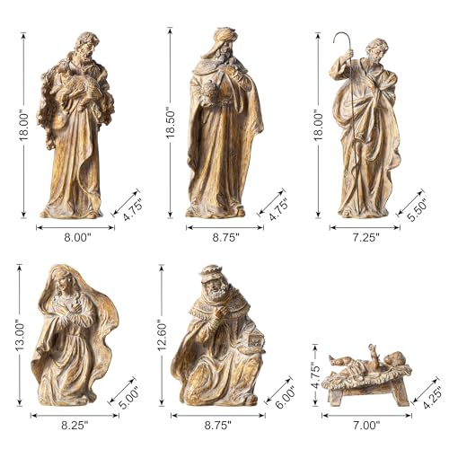 Image of Glitzhome Nativity Set for Christmas Indoor Decorations, 10-Piece Large Bronze Nativity Figurines Sets 18.5 inch x 50 inch, Resin Tabletop Scenes Figures Xmas Collectibles Figurine Statue Holiday Decor