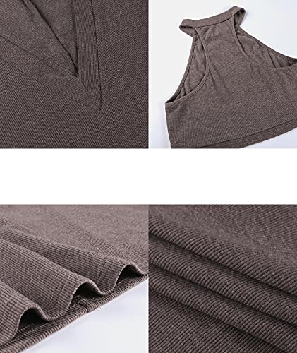 Image of ECDAHICC Women's Two Piece Outfits Knitted Halter Neck Crop Tank Tops and Oversized Off Shoulder Deep V Neck Pullover Sweater