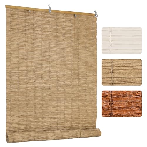 Grandekor Store Enrouleur Occultant Bambou Artificiel PE 130x220cm Naturelle, Résistant Extérieur pour Terrasse Véranda Pergola Porte & Fenêtre