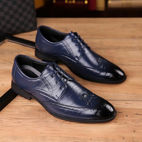 Men's Leather Wingtip Carving Brogue Formal Block Heel Oxford Shoes Classic Pointed Toe Low Top Lace up Low Heel Business Dress Oxford Shoes for Wedding Work4