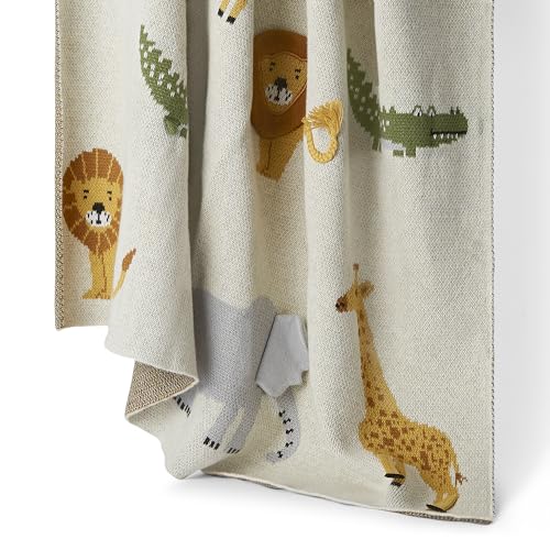 Image of haus & kinder Knitted Baby Blanket, Soft Breathable Baby Blankets Newborn, Premium Baby Blanket for 0-2 Years, Cozy Blankets for Crib, Nursery & Stroller, New Born Baby Essentials | Jungle Party
