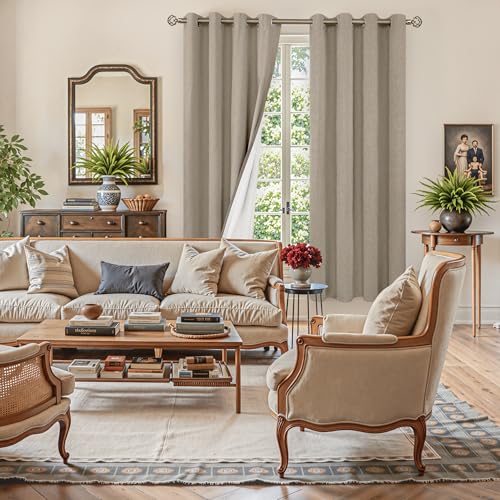 Image of YoungsTex Taupe Linen 100% Blackout Curtains for Bedroom 78 Inches Long, Tan Thermal Insulated Drapes with Grommet Room Darkening for Living Room, 2 Panels, 52 X 78 Inch