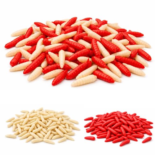 EUROKAN TACKLE Fishing Fake Maggots Artificial Red White Mix Maggot Worms - Carp Tench Fishing - UK POST (50)