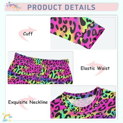 ALAZA Rainbow Leopard Print Cheetah Neon 2 Piece Pajama Set Long Sleeve Top and Pants Sleepwear Unisex4