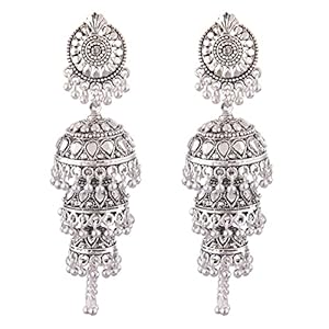 Efulgenz Indian Oxidized Jewelry Boho Vintage Layered Jhumka Jhumki Tassel Dangle Statement Earrings for Women