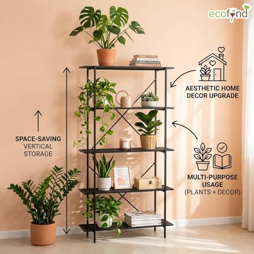 Image of ecofynd Oren Plant Stands for Outdoor Balcony, Flower Pot Stand for Indoor Plants, Large Metal Planter Stand for Living Room, Home Decor, Indoor & Outdoor Plants, 5 Tier, (PS-KR004-BLK)