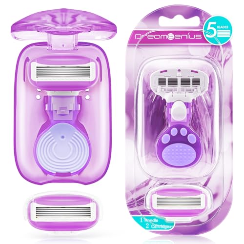 Image of DreamGenius Travel Razors for Women Include 1 Handle 2 Cartridges, Purple
