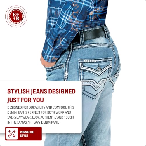LAMASINI – Mens Boot Cut Jeans, Durable and Comfortable Denim, Western Style, Perfect for Casual & Rodeo Wear LM18513