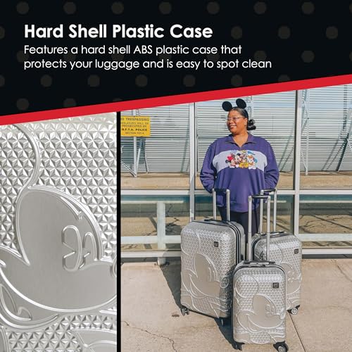 FUL Disney Mickey Mouse 22 Inch Carry On Luggage, Hardshell Rolling Suitcase with Spinner Wheels, Silver4