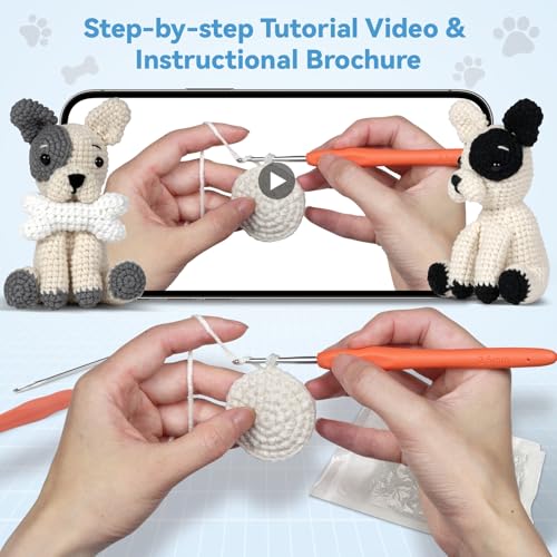 Image of MOREJMTT Crochet Kit for Beginners Animal,Crochet Animal Kits,Crocheting Kit for Starters,Learn to Crochet with Step-by-Step Video Tutorials,Beginner Crochet Kits for Adults(2 Pack French Bulldog)