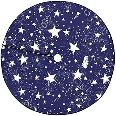 48 Blue Stars Sky Tree Skirt, Navy Galaxy Christmas Merry Xmas Holiday Party Decor Rustic Farmhouse Wish Decorations Large Pen Tree Mat for Christma Home Ornaments 4'