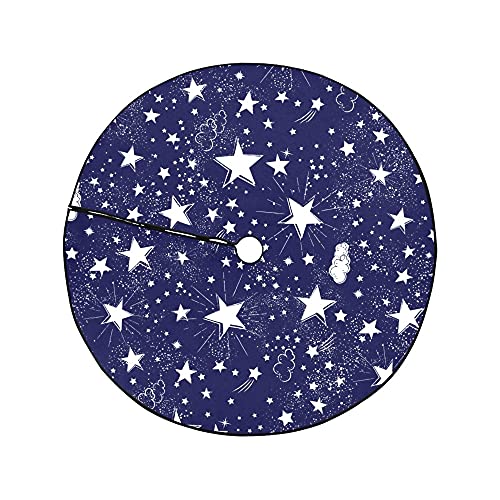 48 Blue Stars Sky Tree Skirt, Navy Galaxy Christmas Merry Xmas Holiday Party Decor Rustic Farmhouse Wish Decorations Large Pen Tree Mat For Christma Home Ornaments 4' #TOP1