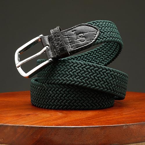Image of LOUIS STITCH Men's Braided Elastic Stretch Belt with Leather Tipped End Stretchable Canvas Waist Band for Men Women Boys Girls Unisex (Width 3 cm) (BE-EL)