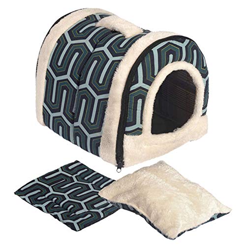 ANPI 2 en 1 para perro gato Igloo, plegable Máquina lavable cama del gato Cueva antideslizante caliente suave, 3 tamaños, Multicolor (S, rayas verdes)