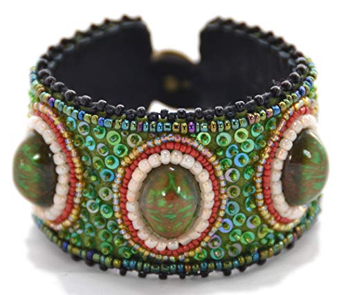 Bracelet plat émeraude en cuir léger anti-allergie avec porcelaine