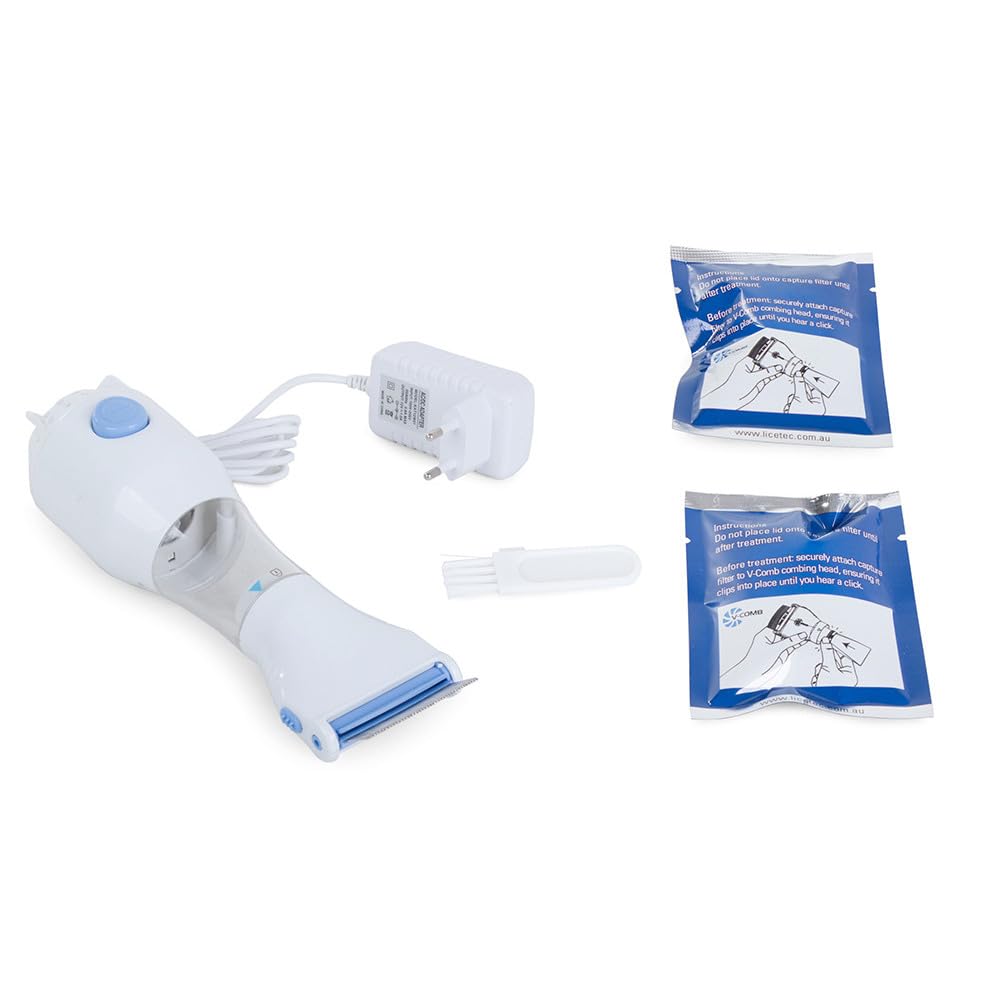 PARENCE.- Peine eléctrico para piojos con dispositivo de aspiración y filtros de limpieza/Herramienta para tratar piojos y liendres (peine/aspiradora), toma de carga de pared - Niños, mascotas