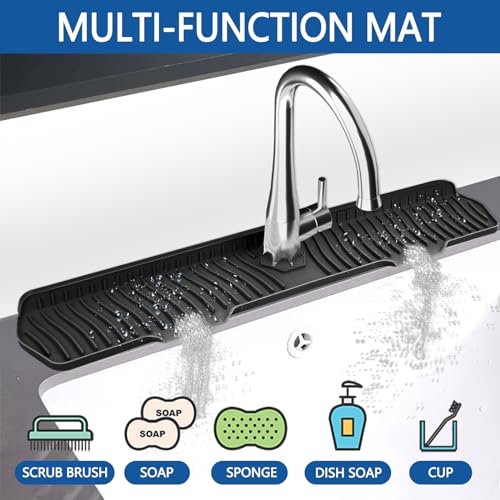 Image of Kitchen Sink Splash Guard Gen2-30 inch x 6'' Silicone Sink Mat Splash Guard fit for Countertop, Bathroom,Farmhouse,RV by EBIGIC (Black)