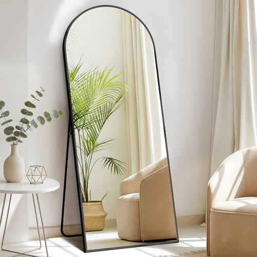 DUMOS Arched Full Length Mirror 56x21 Full Body Floor Standing Mirror with Aluminum Frame and Shatter Proorf Nano Glass Modern Wall Hanging Leaning for Living Room Home Decor Black