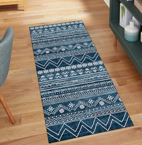 Alfombra antideslizante pasillo azul marino lavable que evita resbalones 2