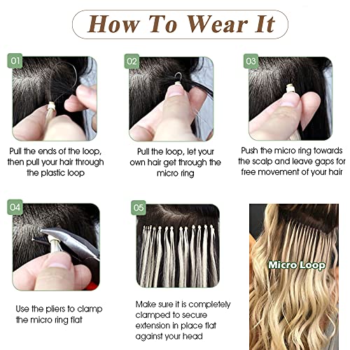 Rich Choices UFLETH2483BQ Micro Loop Ring Remy Human Hair Extensions Micro Ring Beads Hair Extensions Stick Tipped Hair Fish Line Link Hairpiece Highlight Natural Straight 50 Strands 50G 24 Inch -24 Natural Blonde thumb #6