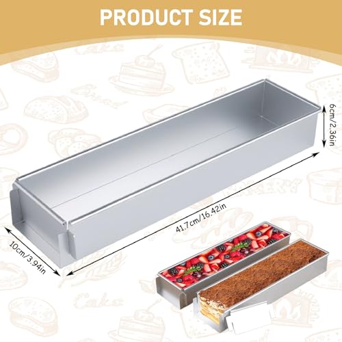 Pastoralist Rectangle Cake Pan, 41.7x10x6cm Aluminum Alloy Tiramisu Pan with Removable Baffle Plate, Ice Cream Cake Mold for Kitchen Bakery
