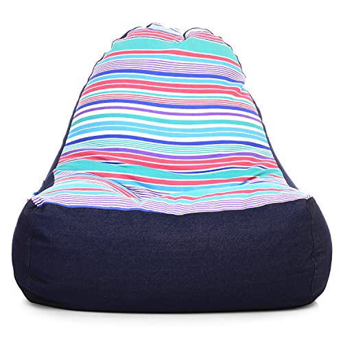 Image of Style Homez Urban Design Denim Canvas Stripes Printed Chair Bean Bag XXL Size Filled with Beans Fillers