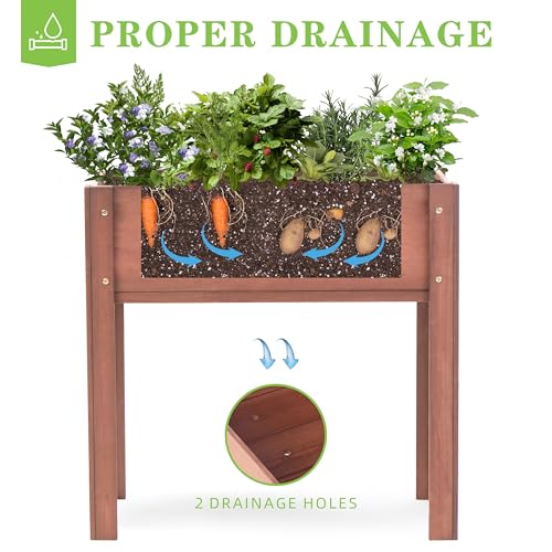 Image of Raised Garden Bed with Legs, 31x16x31'', Outdoor Wood Elevated Planter Box, Thick Legs, w /Liner