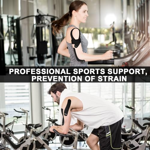 Image of CKeep Kinesiology Tape, 2 Rolls 2 Inch Wide Elastic Precut Strips, Black | Cotton Latex Free Hypoallergenic Breathable Athletic Tape, Sticky & Waterproof Kinetic Tape for Joint Support Injury & Sprain