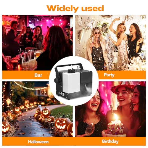 Máquina de humo de 600 W con control remoto inalámbrico, máquina de humo de calentamiento rápido para fiestas de Halloween, escenarios de DJ, bodas, uso interior y exterior, nebulizador portátil con salida densa de humo miniatura 7