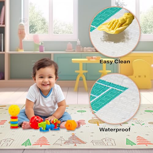 Image of Extra Large Reversible Baby Play Mat, BPA Free Learning & Crawling Foldable Foam Mat (6.5x5 ft, 0.9cm Thickness) Multicolor (Forest-City)