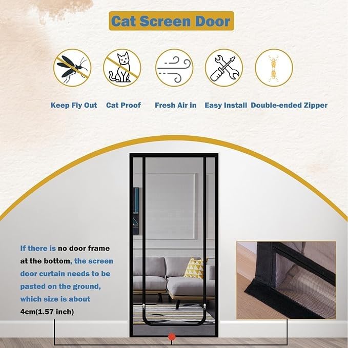 Moustiquaire pour chat double fermeture éclair en maille blanche robuste - 3