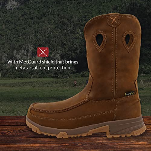 Twisted X Men’s Cowboy Boot - Pull-On Work Boots Made With 11” Full-Grain Leather Upper, Air-Mesh Lining, Metguard Shield, Nano Composite Safety Toe, And Molasses-Infused Eva Midsole, Distressed Saddle 10.5 M #TOP2