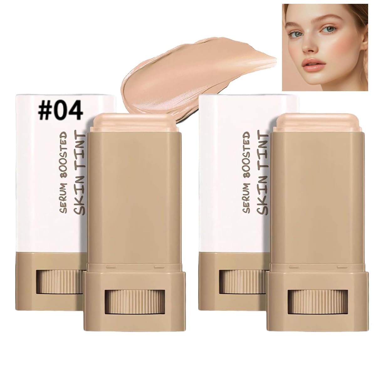 2 Pcs Foundation Stick Beauty Balm Serum Boosted Skin Tint, 2025 New Makeup Tint, Portabl Moisturizing Essence Contour Stick Foundation Beauty Balm (
