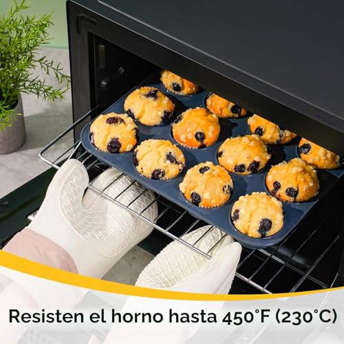 Miniatura 6 de Super Kitchen Grande Molde De Silicona Para 12 Magdalenas, Bandejas Para Hornear Muffin Con Recubrimiento Antiadherente Para Muffins, Cupcake, Brownie, Pudín 33 X 25x 3 Cm Gris